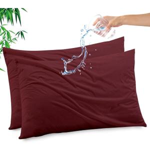 Gogreen Bamboo Rayon Waterproof Pillow Protector, Breathable Pillow Cover, Cooling Pillow Case Protector with Zipper, Super Soft Pillow Case Cover with Zipper (2 Packs, Queen 20"x30", Burgundy) (15 - Burgundy Red)