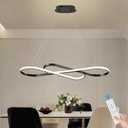 Modern LED Chandelier Black Dimmable LED Pendant Light for Dining Room Light Fixture Over Table Modern Kitchen Island Lighting High Ceiling with Remote for Living Room, 31.7 Inch