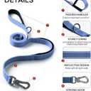 TwoEar 6FT 1IN Strong Dark Blue Dog Leash with 2 Padded Handles, Traffic Handle Extra Control, Comfortable Soft Dual Handle, Auto Lock Hook, Reflective Walking Lead for Small Medium and Large Dogs