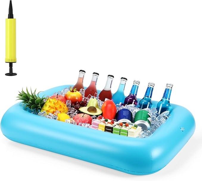 Rectangular Inflatable Serving Bar Floating Drink Holder for Pool Inflatable Cup Holders Hot Tub Accessories for Adults Swimming Fun Drink Floats for Swimming Pool Party (Blue)