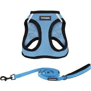 Best Pet Supplies Voyager Step-in Air All Weather Mesh Harness and Reflective Dog 5ft Leash Combo with Neoprene Handle, for Different Breed Puppies - Set (Baby Blue/Black Trim), X-Small