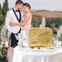 OurWarm Glittery Gold Wedding Card Box with Lock, Wood Gift Card Box for Wedding Reception, Envelope Box for Party Graduation Birthday Baby Shower Decorations