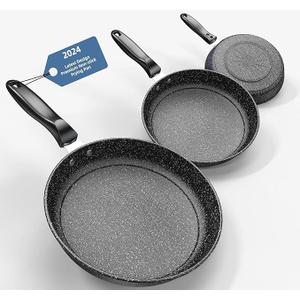 Nonstick Fry Pan Skillet Set, 10"+11"+12" Cast Iron Skillet 3 Pieces Set for Cooking, Professional Frying Pans Nonstick with Stay Cool Handle, PFAS-Free, Dishwasher Safe (KL1)