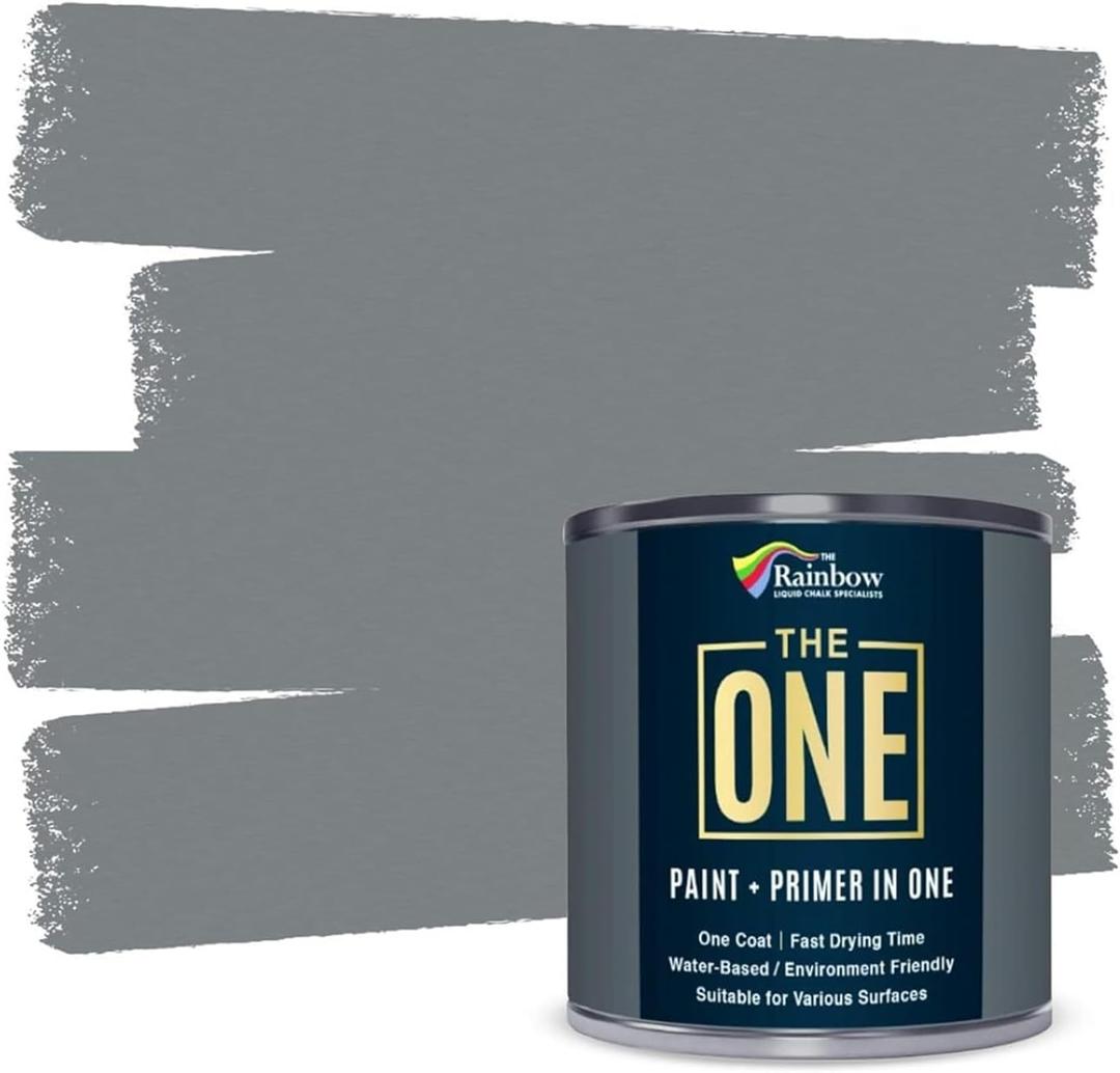 The ONE All-In-One Paint & Primer - Grey Matte, 33.8 Fl Oz/1 Liter | 1 Coat Formula | Easy Indoor & Outdoor Decorating for Home & Garden Walls, Floors & Furniture | Water-Based & Low VOC