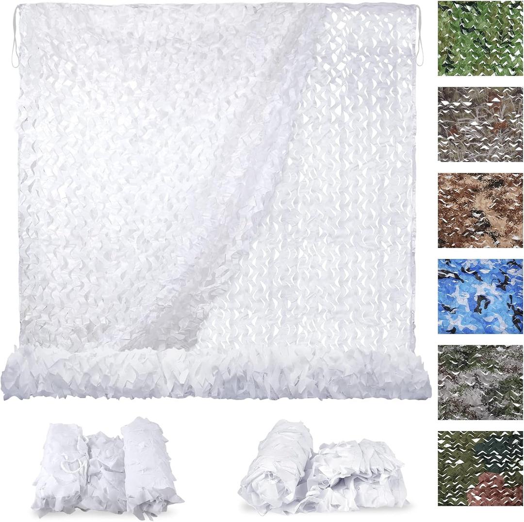 Sposuit Camo Netting - Camouflage Net 10x20 20x20 10x10 5x10 5x20, Military Camo Netting for Hunting Bulk Roll, Camo Tarp Sunshade Net for Party Decorations, Sunshade, Camping Ghillie Netting (10ft x 10ft(3M x 3M), White)