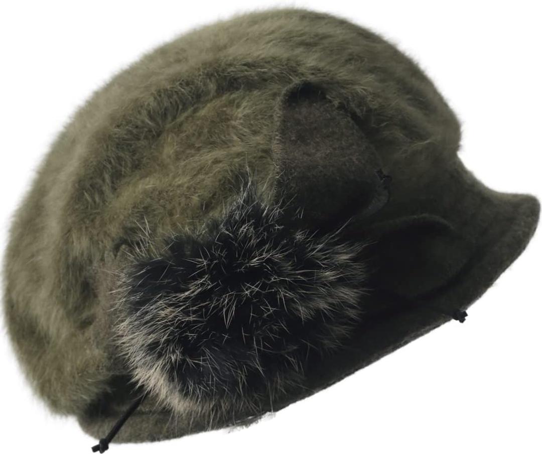 Women Angola Wool Winter Hats - Felt Wool Beanie Beret Bucket Hats with Bill - Cabbie Newsboy Cap- Handmade (Medium, Green)