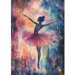 1000 Piece Jigsaw Puzzle for Adults Vintage Cosmic Ballerina Watercolor Painting Watercolor, Ballerina Silhouette Challenging and Fun Puzzle Game Puzzle Family Game Night Gift 20x28in