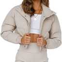 Lianlive Cropped Puffer Jacket Womens Zip Up Black Crop Puffy Winter Coats, Size Small