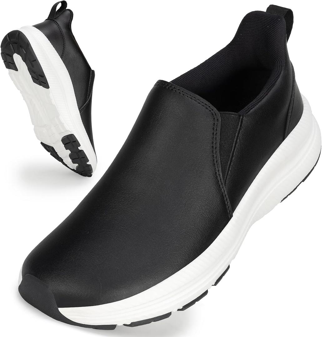 ZOVE Wide Toe Box Shoes Women Wide Width Waterproof Leather Hands Free Nursing Sneakers Ultra Light Extra Wide Walking Sneakers Non-Slip Chef Diabetes Nurse Work Shoes 8816,  Black 41