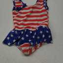 July 4th Baby Girl Ruffled Single Piece American Flag Printed Bow Beach Swimwear Swimsuit Rash Guard (2T, Red)