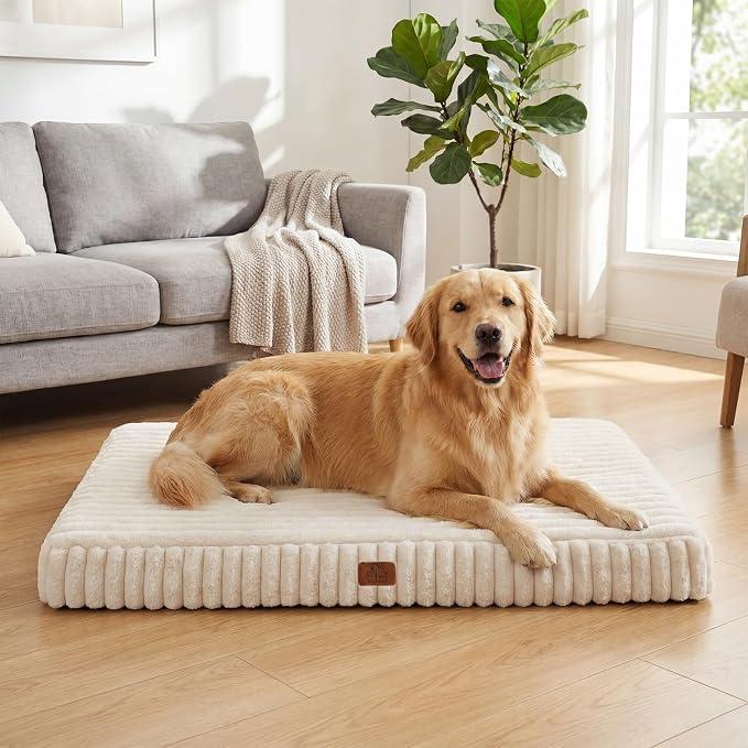 Orthopedic Dog Bed for Large Dog, Waterproof Washable Pet Bed for Crate
Non-Slip Bottom and Egg-Crate Foam with Removable Washable Cover Crate Bed,Cream,36"x27"x3"