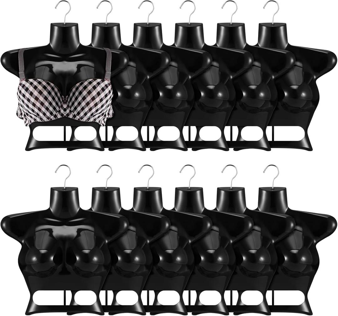Suzile 12 Pcs Hanging Mannequin Torso Female Mannequin Hanger Women Body Dress Form Plastic Hollow Back Upper Torso Women Clothes Showing Rack for Retail and Shop, Black