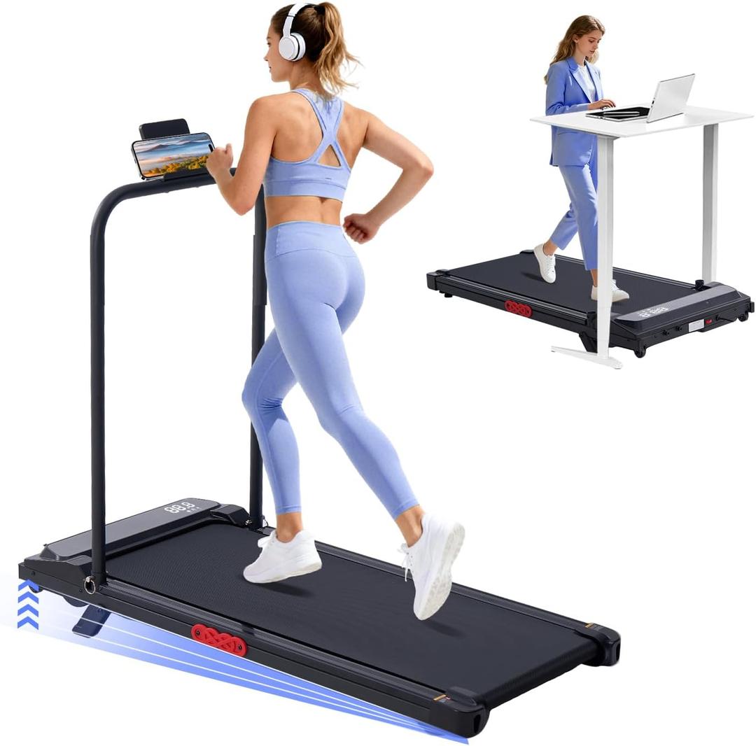 Walking Pad Treadmill with Handle Bar, 3.0HP Portable Electric Treadmills for Home Exercising, 0.6-7.6MPH Mini Walking Pad Treadmill with Incline, Small Under Desk Treadmills for Home Small, 350LBS