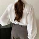 GORGLITTER Women's Oversized Button Down Shirts Casual Dressy Bishop Long Sleeve Shirt Business Office Formal Tops (White, M)