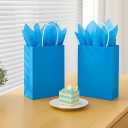 SUNCOLOR Blue Gift Bags with Tissue Paper, 24 Pack Small Kraft Paper Party Favor Bags, 7.9 x 5.12 x 3.15 Inches, Reinforced Handles for Baby Showers, Birthdays, Celebrations