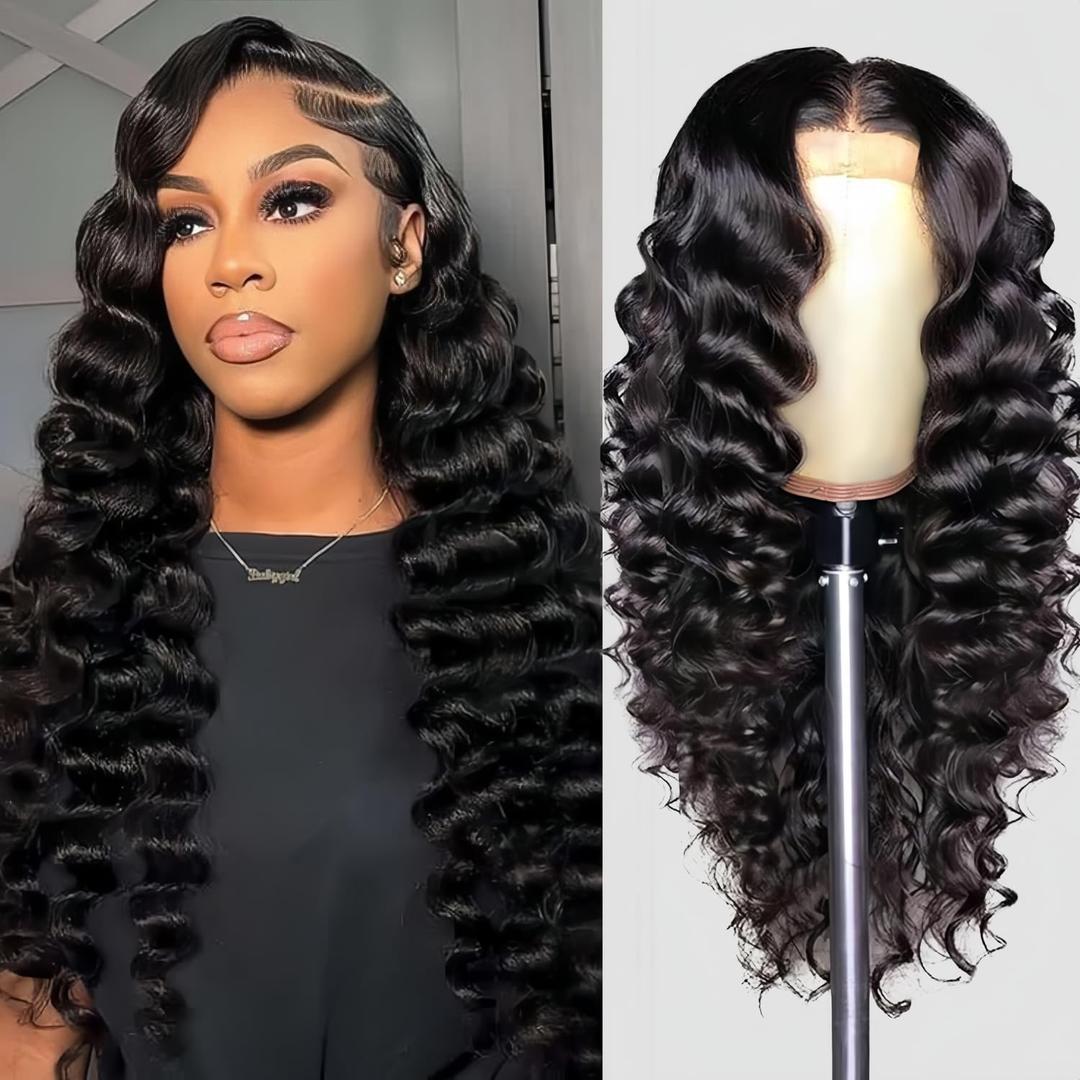 PYY Deep Wave Lace Front Wigs Human Hair Deep Wave Wig 13x4 HD Lace Frontal Raw Human Hair Glueless Wigs for Black Women Pre Plucked with Baby Hair 24 Inch