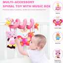 Jollybaby Crib Stroller Car Seat Toys for Baby 0-3-6-9-12 Months, Tummy Time Hanging Sensory Toys for Newborn with Music Box and Teether, Spiral Carseat Toy for Infant Boys Girls Gifts (13-Pink)