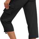 MoFiz Women's Cargo Capris Hiking Pants Lightweight Quick Dry Outdoor Athletic Travel Casual Loose Comfy Cute Zipper Pockets, black, X-Large