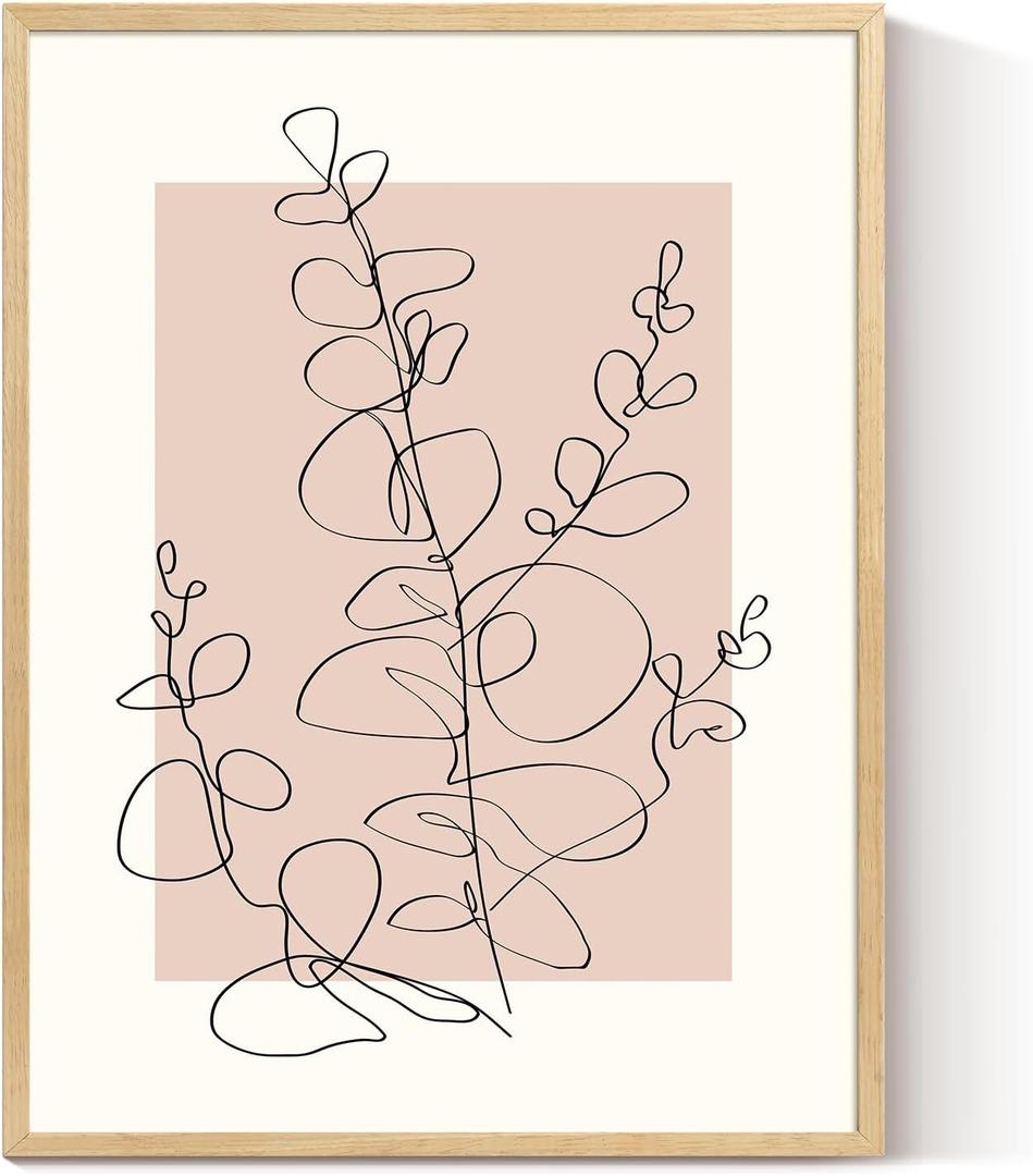 InSimSea Framed Canvas Wall Art Prints, Wall Art for Living Room Bedroom, Beige Abstract Plants Botanical Floral Line Painting Decor, Classic Retro Farmhouse Wall Shelf Decor, 12x16inch