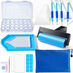Diamond Painting Accessories,Diamond Painting Tools with Cute Blue Roller and Diamond Embroidery Box for DIY Diamond Painting Art (47Pcs)