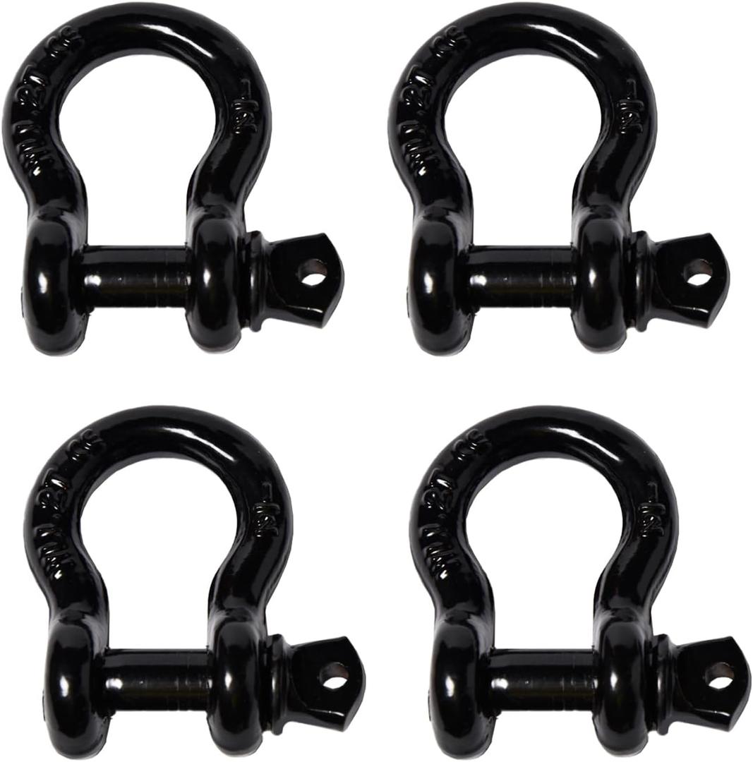 4 Pack Black Rigging 1/2" Bow Shackles D Ring Rugged 10 Ton 22,000 Lbs Breaking Strength, WLL 2 Ton 4400 lbs w 5/8'' Pin Clevis Screw Heavy Duty f Marine Boat Anchor ATV UTV Recovery