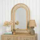 Arched Rattan Wall Mirror 24x36 Inch Boho Elegance with Woven Frame, Decorative Mirror for Bathroom Vanity Entryway Living Room