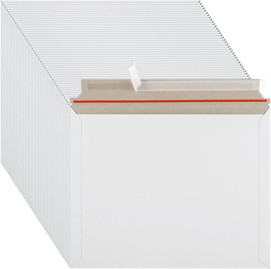 100 Pack Cardboard Mailers 11 x 14 Inch, Rigid Mailers Self Seal Photo Document Mailer, White Cardboard Shipping Envelopes for Photos, Papers, Files, CD, 13.7 x 11.2 Inch
