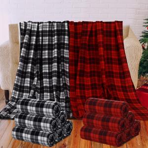 Preboun 24 Pack Bulk Christmas Soft Fleece Blankets 50 x 60 Inch Bulk Warm Lightweight Fleece Throw Blankets for Pet Bed Sofa Couch Office Wedding Gifts Travel (Striped Plaid)