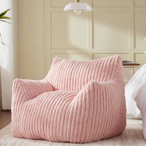 Giant Bean Bag Chairs for Adults Teens, Large Bean Bag Sofa Chairs with Filling Comfy Fuzzy BeanBag Chair with Armrests for Bedroom Living Room Reading (Medium, Pink)