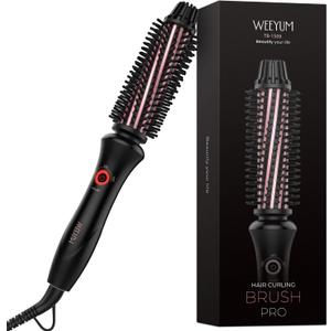 WEEYUM Brush Curling Irons for Short Hair 1 Inch Barrel, Dual Volatge Curling Iron with Brush for Travel, 3 Temperature Settings Curling Brush Iron with Ceramic Tourmaline