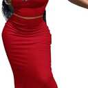 2 Piece Outfit Maxi Dress for Women, Summer Deep U Neck Sleeveless Tank Crop Tops Long Skirt Set Party Bodycon Dresses (L)