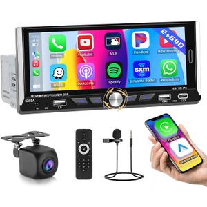 Upgrade Android 13-2+64G 6.9 Inch Single Din Car Radio Wireless Carplay,Hikity 1280 * 480 IPS Android Auto Touch Screen Bluetooth, 1 Din Car Stereo GPS WiFi EQ FM RDS SWC USB/Type-C Backup Cam