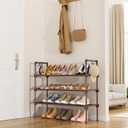 LANTEFUL 3 Tier Shoe Rack for Closet Shoe Organizer with 5 Hooks, Long Shoe Shelf Storage for Shoe and Boot Stackable Free Standing Shoe Rack for Entryway, Garage, Small Spaces, Dorm, Brown