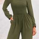 KIRUNDO Jumpsuits for Women Dressy Casual One Piece Long Sleeve Wide Leg Long Pant Rompers With Pockets 2025 Fall Outfits (Green, XXL)