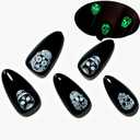 GLAMERMAID Gothic Black Press on Nail Medium Almond, Handmade Jelly Gel Fake Nail with Skull Design, Luminous Glue on Nail Short Oval, Reusable Acrylic Stiletto Stick on False NailS Kit for Women