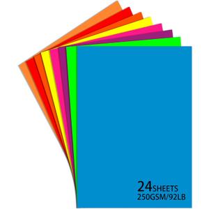 24 Sheets Neon Poster Board 11 x 14 Inches,250 GSM/92 lb Bright Assorted Colored Cardstock Paper Fluorescent Poster Board for School Craft Project Presentation Drawing Party Decorations