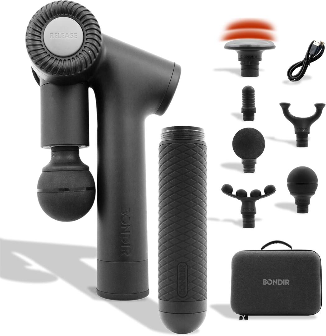 R2 PRO+ Massage Gun - Articulating Deep Tissue Back Massager with Extension Handle and 6X Heads Including Heated Attachment (R2 Pro+ - Black)