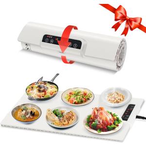 Warming Mat for Food - Full Surface Heating Food Warmer Mat with 3 Temperature Settings, Rollable & Portable, Auto Shut-Off - Electric Warming Tray for Gatherings,Parties,Everyday Use