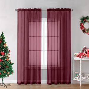 OVZME Burgundy Sheer Curtains 84 inch Length 2 Panels Set, Light Filtering Sheer Privacy Curtain Drapes, Rod Pocket Window Treatments Voile Curtains for Living Room Bedroom, 42" W x 84" L