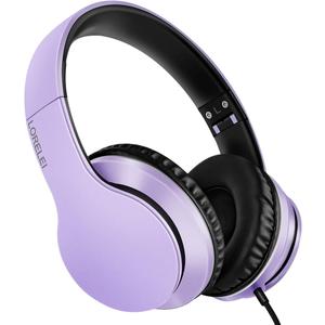 LORELEI X6 Over-Ear Headphones with Microphone, Lightweight Foldable & Portable Stereo Bass Headphones with 1.45M No-Tangle,Wired Headphones for Smartphone Tablet MP3 / 4 (Purple-Black)