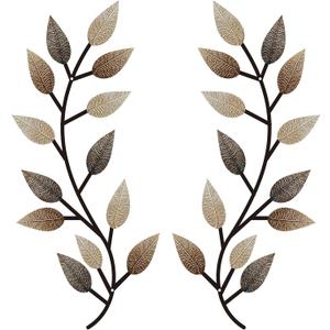 Zhengmy 2 Pieces Metal Tree Leaf Wall Decor Vine Olive Branch Leaf Wall Art Living Room, Hallway Wall Decor Outdoor Decoration(Vintage Brown)