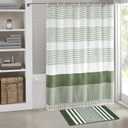 Awellife Sage Green Bathroom Sets with Shower Curtain and Rugs 72" X 72" Stripe Tassel,Shower Curtain Sets with Rugs 32"x20" Extra Soft Absorbent Chenille