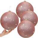 Zubebe 4 Pcs Extra Large Christmas Ball Ornaments Glitter 8'' (200 Mm) Giant Oversized Plastic Xmas Ball Big Hanging Christmas Tree Ornaments for Holiday Party Outdoor Decor(Shiny Rose Gold)