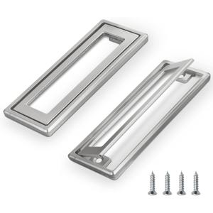 2Pcs 4.41" L x 1.65" W Square Recessed Flush Door Pull, Handles for Cabinets and Drawers Zinc Alloy, Metal Trap Door Recessed Pull Handles Flat, Square Hatch Pull Handle for Cupboard