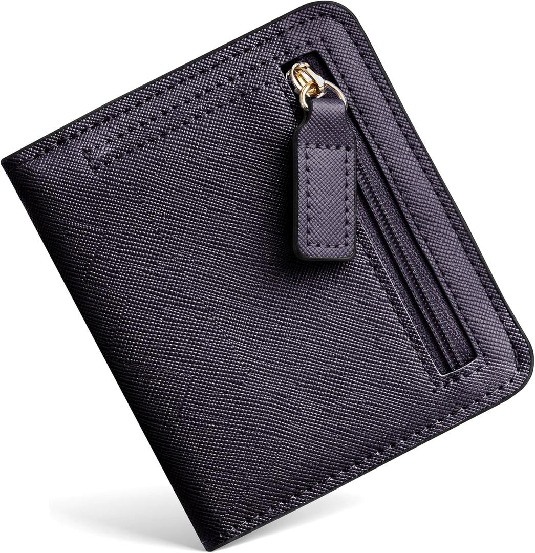 Toughergun Womens Small Slim Leather Wallet with RFID Protection, Compact Bifold Mini Purse with Clear ID Window (CH Steel Purple)