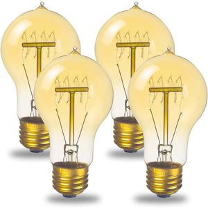 Visther A60 Edison Bulbs 60 Watt Incandescent Light Bulbs Dimmable, 4 Pack | 230LM E26 incandescent light bulbs, 2200K warm white, 110V vintage light bulbs for bedroom, Cafe, Living room, Amber glass