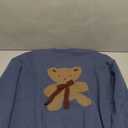 SHENHE Women's Cute Cartoon Bear Bow Oversized Sweater Crew Neck Ribbed Knit Pullovers Blue Medium