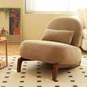 KEIKI Velvet Accent Chair, Armless Cloud Chair with Solid Wood Legs, Cozy Single Sofa Chair for Living Room, Bedroom, Balcony, or Waiting Room, Camel