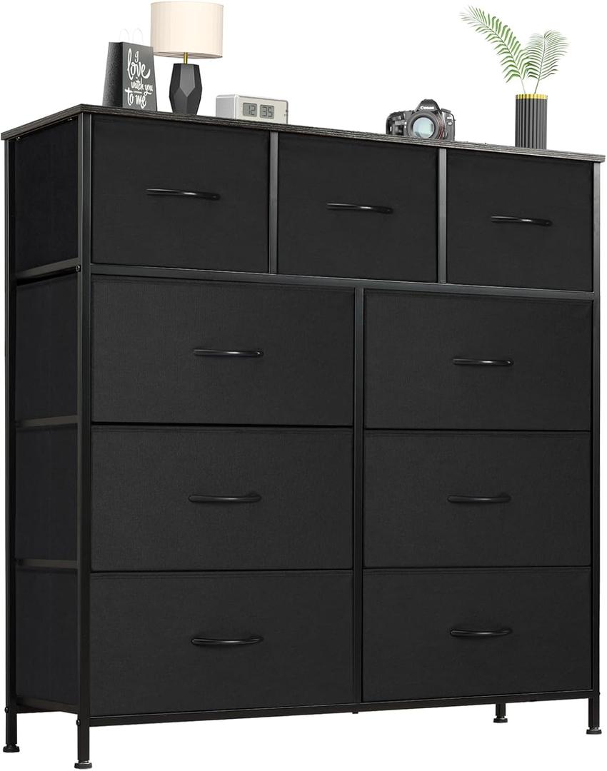 OLIXIS Dresser for Bedroom, Drawer Dresser Organizer Storage Fabric Storage Tower, Chest of Drawers with 9 Easy Pull Fabric Bins, Steel Frame, Wood Top for Living Room, Closet, Entryway, Hallway (Modern Black) OLIXIS Dresser for Bedroom, Drawer Dresser Organizer Storage Fabric Storage Tower, Chest of Drawers with 9 Easy Pull Fabric Bins, Steel Frame, Wood Top for Living Room, Closet, Entryway, Hallway (Modern Black)