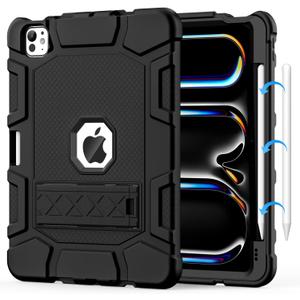 MARIWIVI Case for iPad Pro 11 Inch Case (M5 2025/ M4 2024) with Pencil Holder, Built-in Stand, Military Grade Shockproof Protective Cover for iPad Pro 11", Black